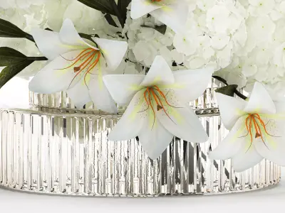 Festive bouquet in a glass vase with white hydrangea lilies 602 3D model