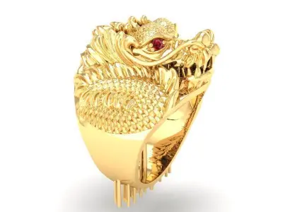 Luxury Dragon Head Men Ring with Gemstone Eyes  425 3D print model