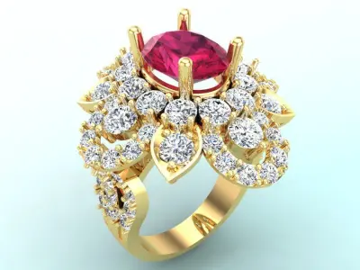 Gemstone rings - Oval stone ring - Diamond rings - 3021 3D print model