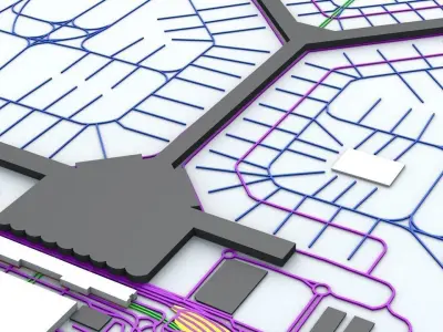 Hong Kong HKG Airport Roads Buildings and Public Transport Lines 3D model