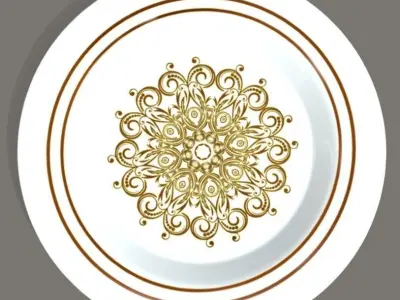 Dishes golden plate with ornament Free 3D model