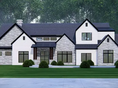 American Exterior House Design Classic Modern Country Home 3D model