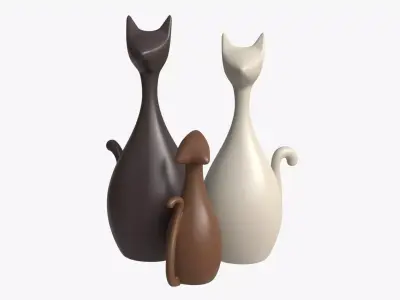 Abstract Animal Cat Ceramic Figurine Set 3D model
