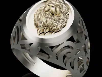 lion ring silver  gold jewelry 3D printable model 3D print model