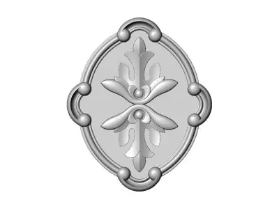 Oval scroll frame and carved floral ornament relief 3D print model