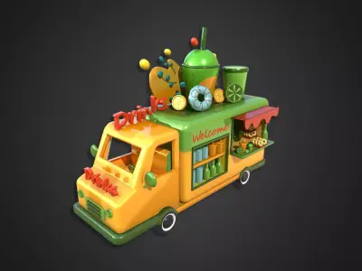 Asset - Cartoons - Food Car - Drinks Car 3D model