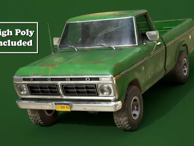 Ford Classic F100 pickup 1976 Old Green Low-poly 3D model