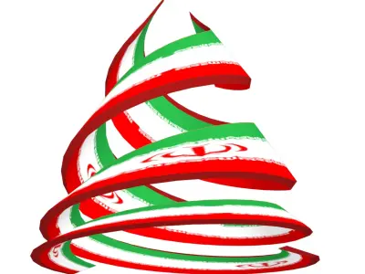 Iranian Flag on Double Spiral structure 3D model