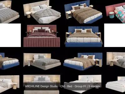 ARCHILINE Design Studio - CM - Bed - Group 01 3D Model Collection
