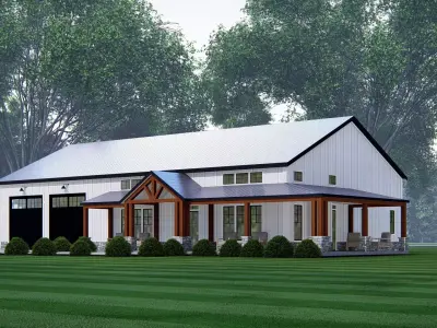 3D Model of Modern Barndominium House Exterior 3D model