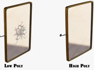 Wall Theater Mirror Square Shape with Crack and PBR Options Low-poly 3D model