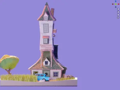 Isometric House with car  Low-poly 3D model