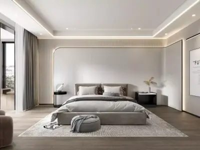 Modern Minimalist Bedroom Interior 3D Visualization 3D model