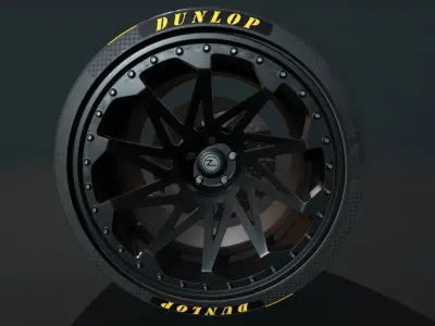 Wheel for supercars with Dunlop and TOYO tires Low-poly 3D model