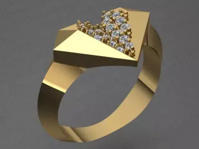 Heart Shaped Luxury Diamond Golden Ring 3D print model