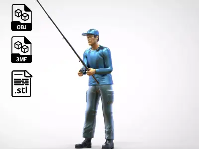 N2 standing Fisherman with fishing rod 3D print model