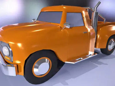 Orange pickup truck  Low-poly 3D model