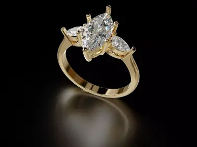 Luxury Three Stone Marquise Ring 3D print model