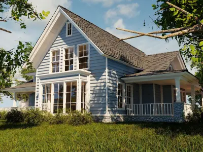Classic style porch house without furniture Low-poly 3D model
