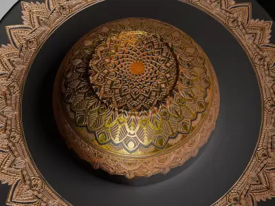 Black Marble and Gold Mandala Tableware Low-poly 3D model