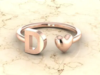 Alphabet Jewelry with Heart Ring  D 3D print model