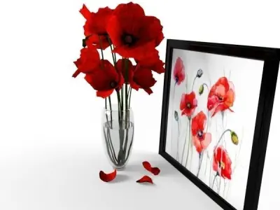 Poppy flowers in vase 3D model