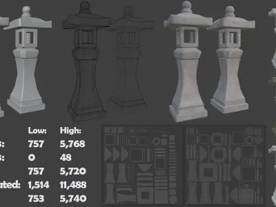 Pagoda Stone Statue Low-poly 3D model