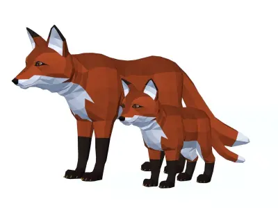 LowPoly Foxes pack Low-poly 3D model