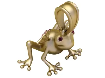 Luxury Realistic Frog Pendant with Gemstone Clusters 3D print model