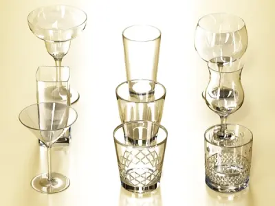 Glassware Collection - 9 glasses and cups 3D model