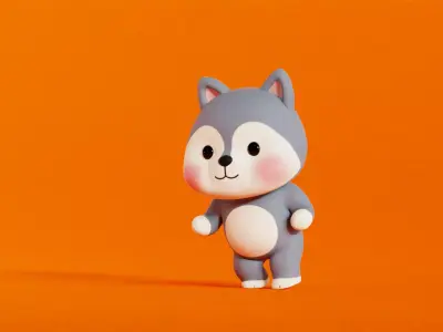 Wolf Character Cartoon Chibi Kawaii Rigged Animated Low-poly 3D model