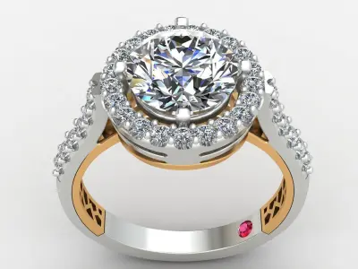 Diamond Halo Engagement Gold Ruby Ring 3D print model