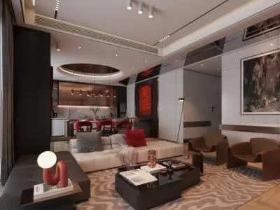 Living Room And Kitchen Interior Model 3D model