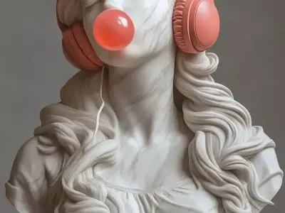 Modern Muse Marble Bust Headphones Bubblegum Sculpture Low-poly 3D model