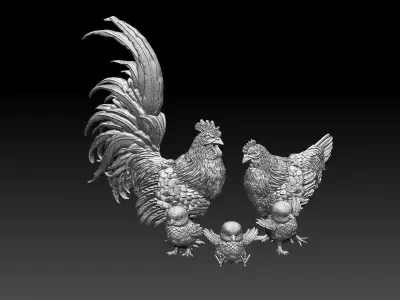 hen cock chick 3D print model
