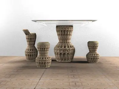 glass table wit bamboo chair 3D model