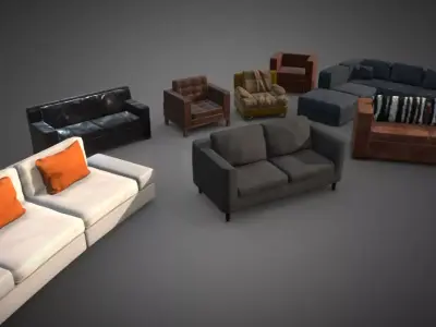 Armchairs Pack Low-poly 3D model