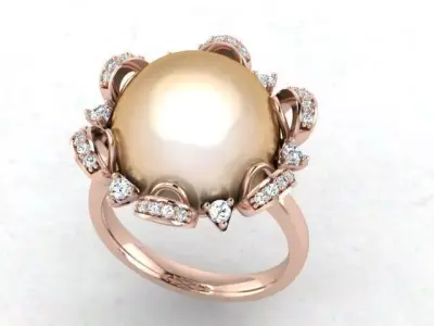 Model of a Pearl and Diamond Women Ring  3D print model