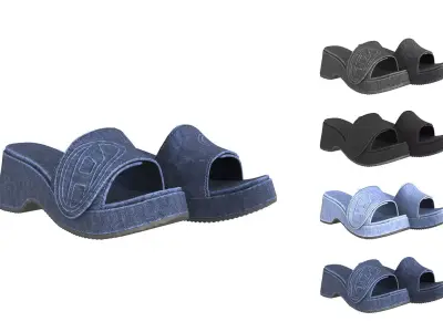 DIESEL Sa-Oval D Pf W denim sandals - 3D Model Low-poly 3D model