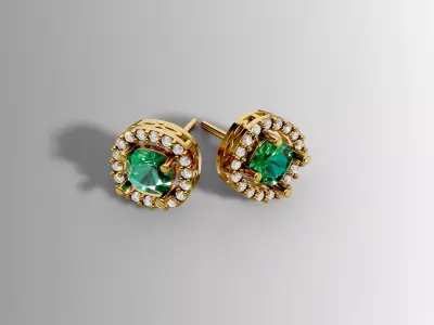 Classic Round Halo Stud Earring Pave Jewelry CAD 3D print model