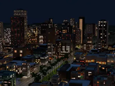 3x3 km Blender City Downtown Skyscraper Street 15 - NIGHT Low-poly 3D model