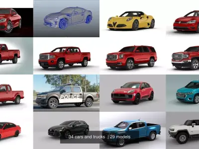 34 cars and trucks  3D Model Pack