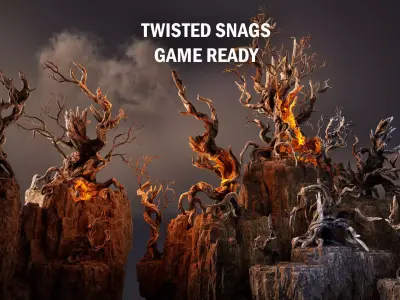 Twisted snags Low-poly 3D model