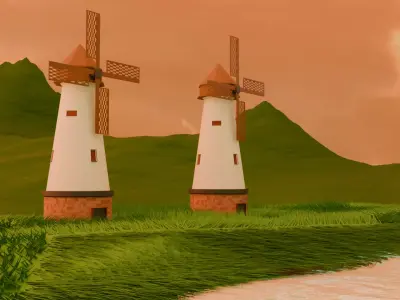 Windmill in the sunset time 3D model
