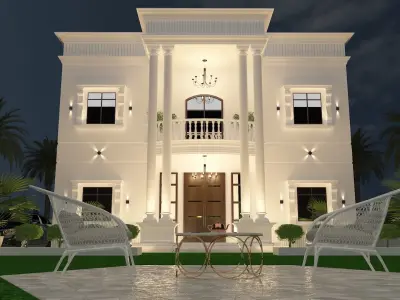 Villa house at night Free 3D model