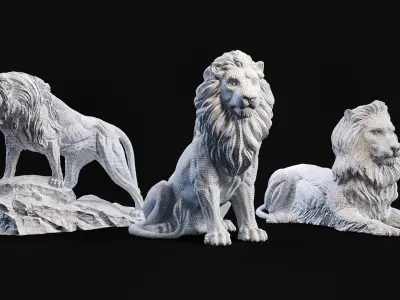 3 lions PBR lowpoly models collection