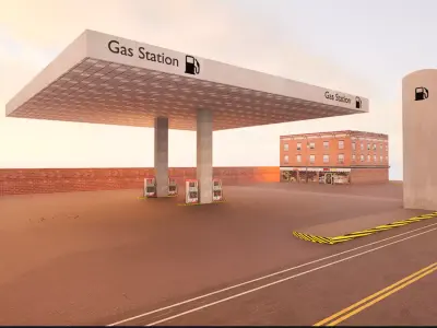 Gas Station Realistic 3d Model with road on FRONT Free low-poly 3D model