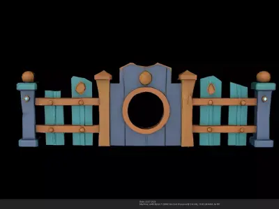 Stylized Cartoon Fence with Circular Gate Low-poly 3D model