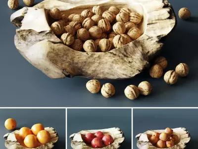 Decorative bowl with walnuts and fruits 3D model