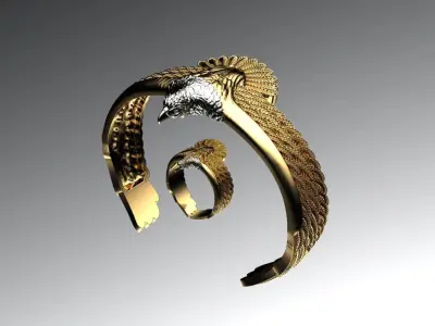 Viking Eagle Bracelet and ring 3D print model